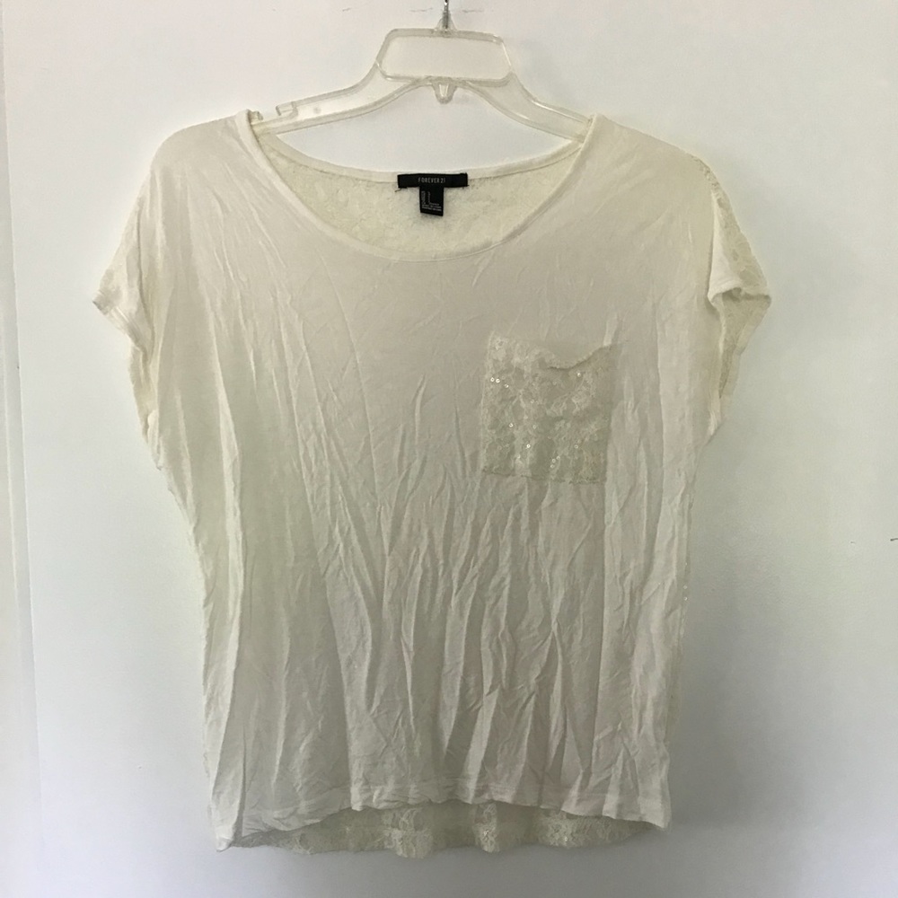 Forever 21 white/lace/sequence tee
